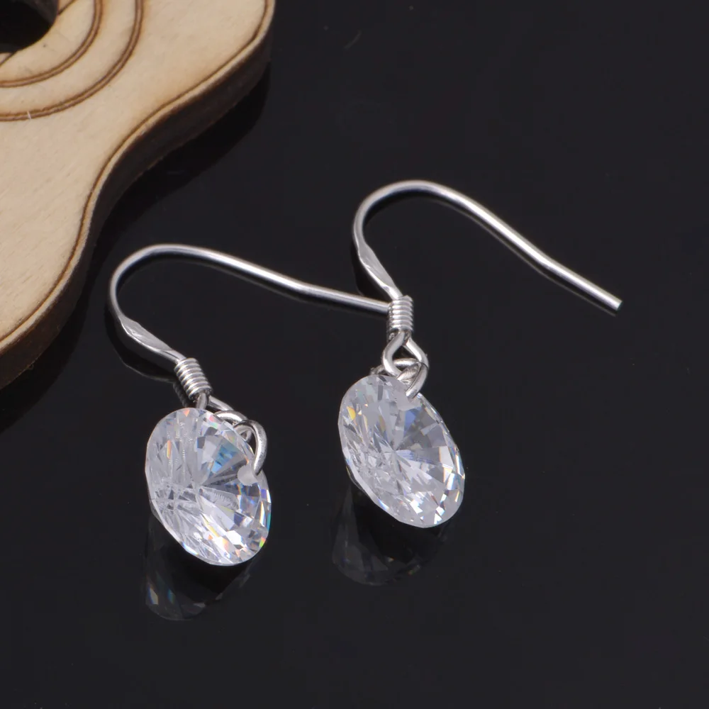 Серьги подвески серебристого цвета с фианитами класса ААА 8/9/10 мм|aaa zircon earrings|drop