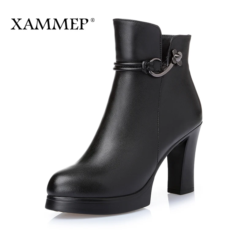 Женские зимние ботинки Xammep натуральная кожа шерсть плюшевые ботильоны Брендовая