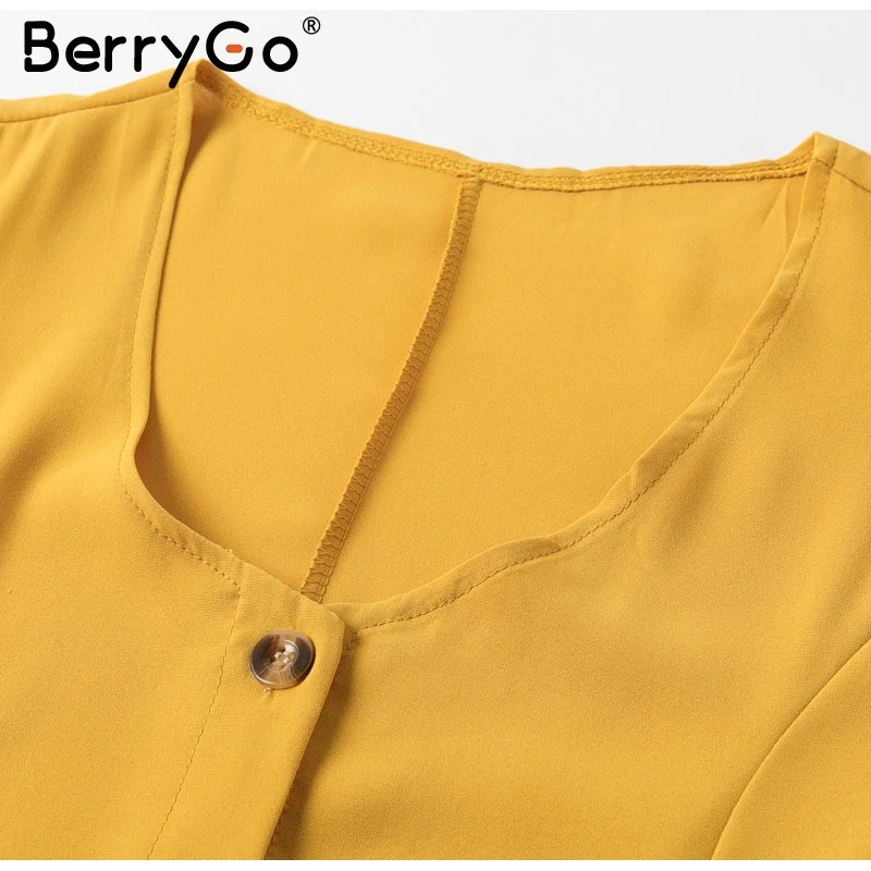 BerryGo повседневное Полосатое женское платье на пуговицах, винтажное летнее платье миди с v-образным вырезом и поясом, женская желтая одежда для отпуска, пляжные платья vestidos