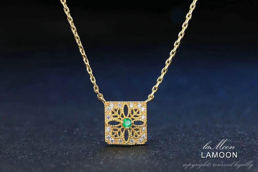 2 мм 0.06ct натуральный изумруд 925 пробы серебряные ювелирные изделия 14 к желтое золото цепь Кулон Ожерелье S925 LMNI018