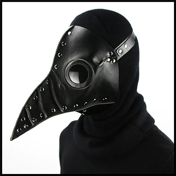 

Top Black PU Leather Steampunk Steam Punk Gothic Bird Beak Mask Goggles Plague Doctor Cosplay Hood Hallowee Role Play Costume