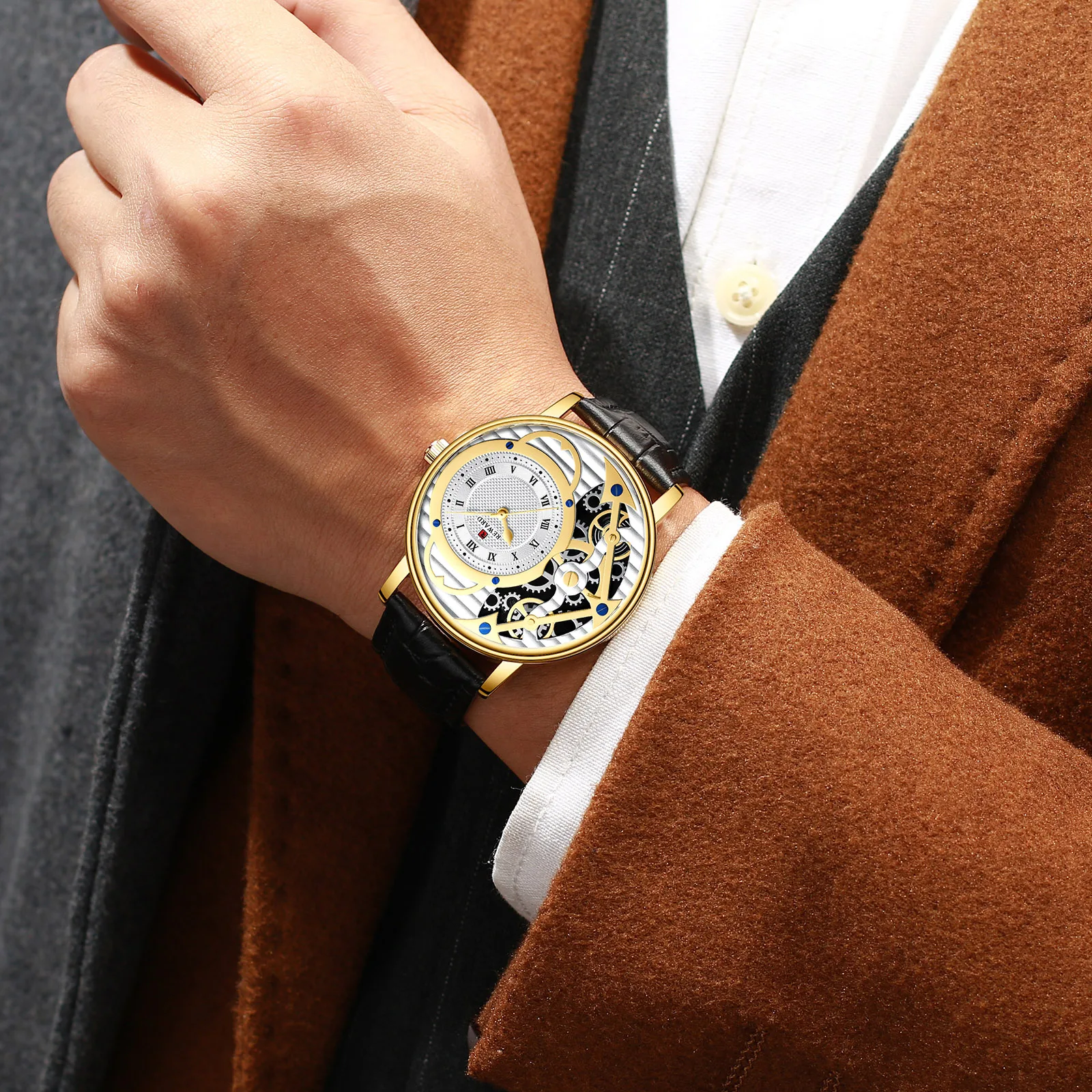REWARD Hollow mechanical Business Men's Watch Japan import Movement Waterproof Leather strap watch male relogio masculino | Наручные