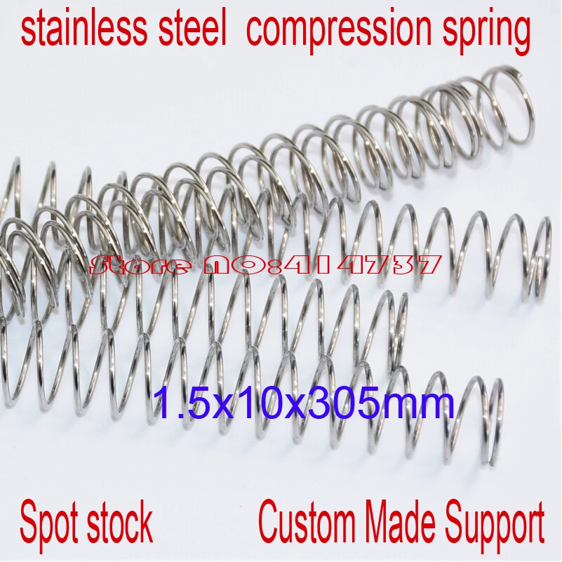 

5pcs 1.5*10*305mm stainless steel spot spring 1.5mm wire hammer spring Y type compression spring pressure spring OD=10mm