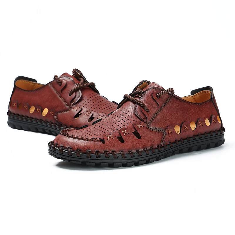 Comfortable Loafers Men Summer Shoes Casual Split Soft Leather Flats Hot Sale Moccasins Hollow | Обувь
