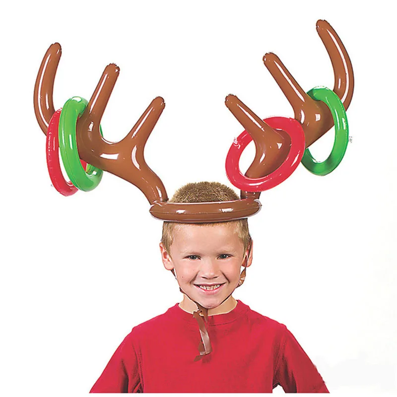 

100pcs/lot 2016 Inflatable Kid Children Toys Fun Christmas Toy Toss Game Reindeer Antler Hat With Rings Hats Party Supplies