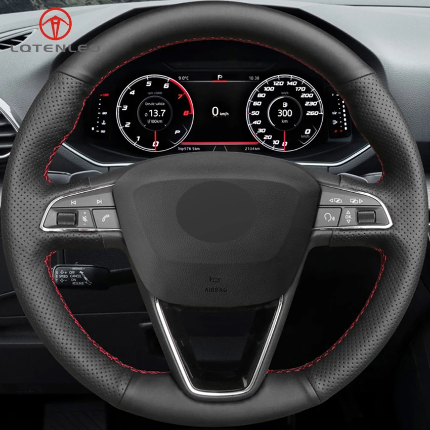 Lqtenleo черная искусственная кожа рулевого колеса автомобиля крышки для Seat Leon 5F Mk3 2013- Ibiza 6J Tarraco Арона Ateca Альгамбра