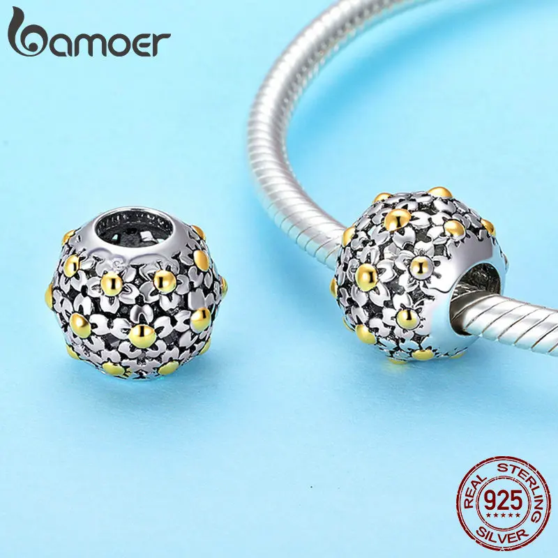 BAMOER из натуральной 925 пробы серебряная желтая Маргаритка цветок шарма бисер