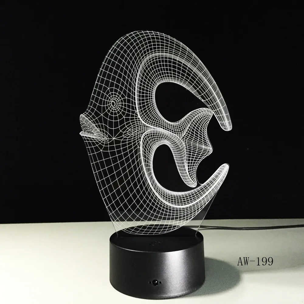 7 цветов Изменение рыбы 3D Светодиодная лампа USB зарядка Рыбалка 3D ночник настольная лампа сенсорная кнопка настольные лампы подарки для детей AW-199