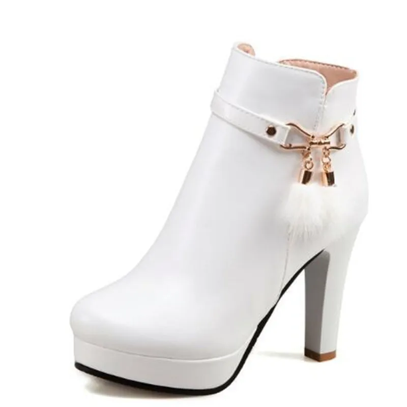 Women Boots Autumn and winter New style fashion High-heeled Short boots Waterproof white Sweet Cashmere Keep warm Boots 34-43