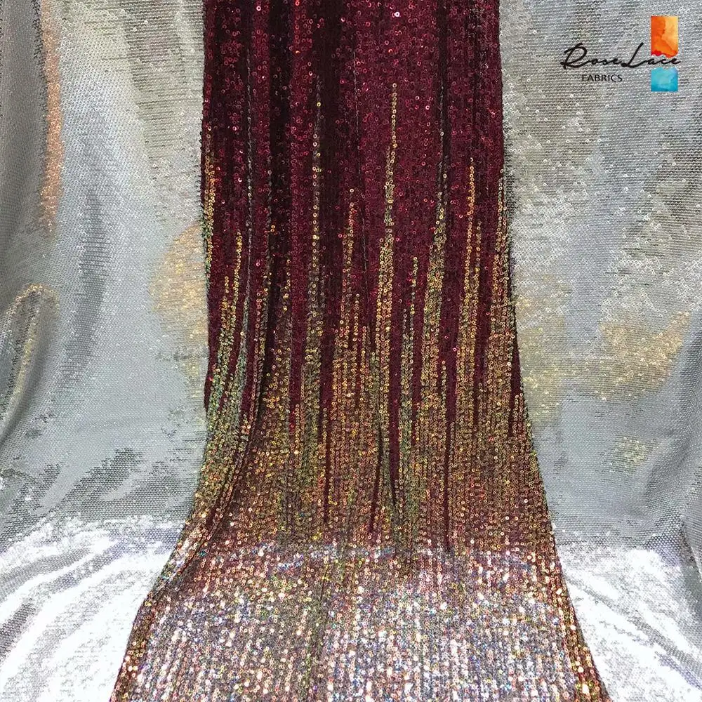 Blue Gradient Color Sequins Net Lace Fabric Fashion Style Indian Wedding Bride Dresses Laces Guinea Lagos Sequined Mesh Fabrics