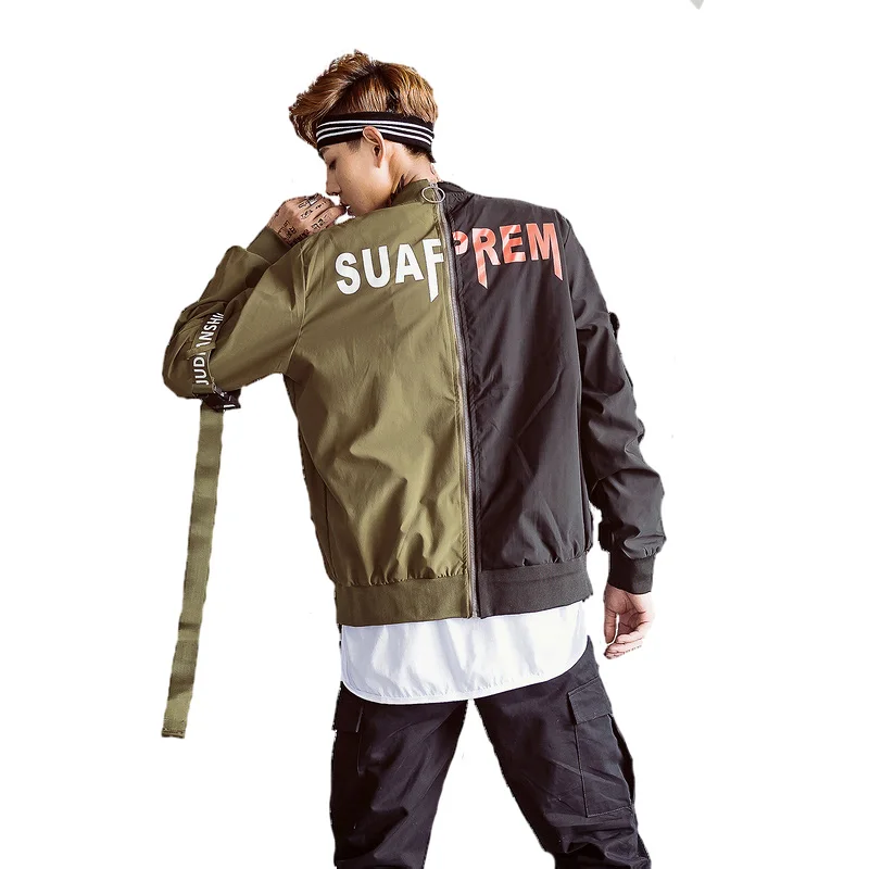 2018 Autumn Korean High Street Brand Men Bomber Jacket Detachable Red Black Green Patchwork Zipper Outwear Youth Student Coat | Мужская