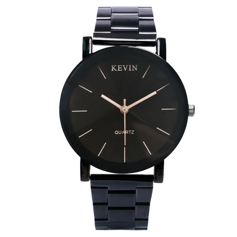 Black Dial Мужские часы Топ бренд Кевин женские минималистичные кварцевые наручные часы полностью из нержавеющей стали простой аналог Relogio Masculino - Цвет: Black Dial
