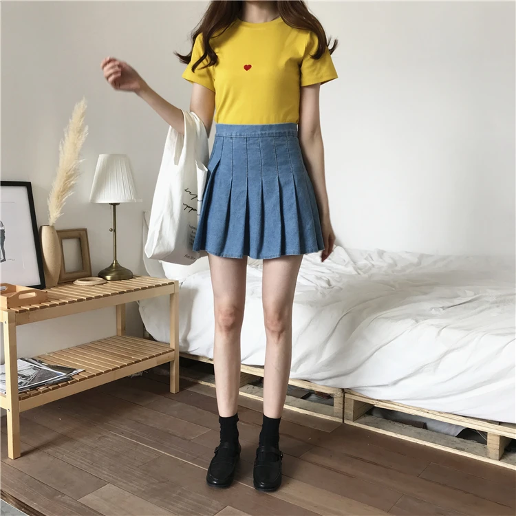 Новая джинсовая плиссированная юбка для женщин и девочек мини выше колена