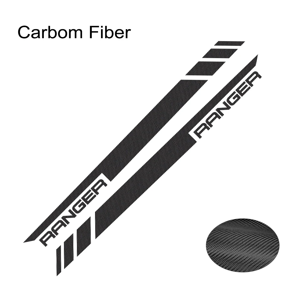 Carbon Fiber 2 шт. Автомобильная наклейка в полоску стильный Стайлинг Авто DIY виниловая обертка Наклейки тюнинг автомобильные аксессуары для Ford Ranger Raptor Pickup - Название цвета: Carbon Fiber
