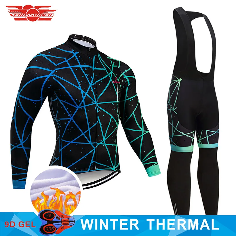 Черный Crossrider Зимний Велоспорт Джерси костюм велосипедиста MTB одежда Ropa Maillot Ciclismo для мужчин забавная термальная флисовая велосипедная одежда - Цвет: Черный
