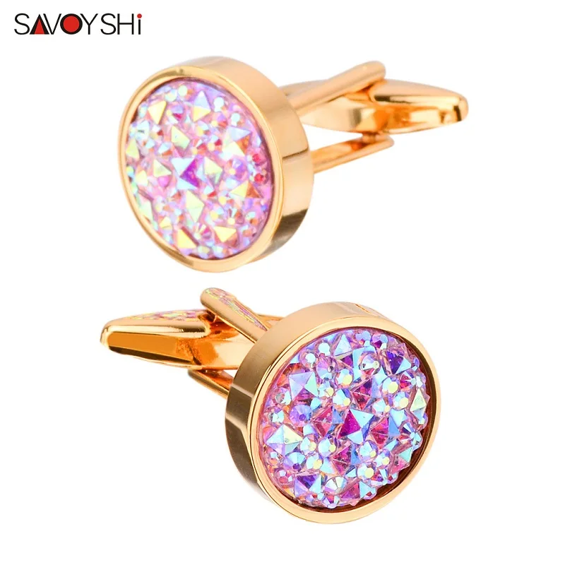 Cufflinks SAVOYSHI Роскошные Цветные Каменные запонки для мужских рубашек аксессуары высокого качества брендовые круглые запонки пуговицы свадебный подарок ювелирные изделия - Окраска металла: Cufflinks