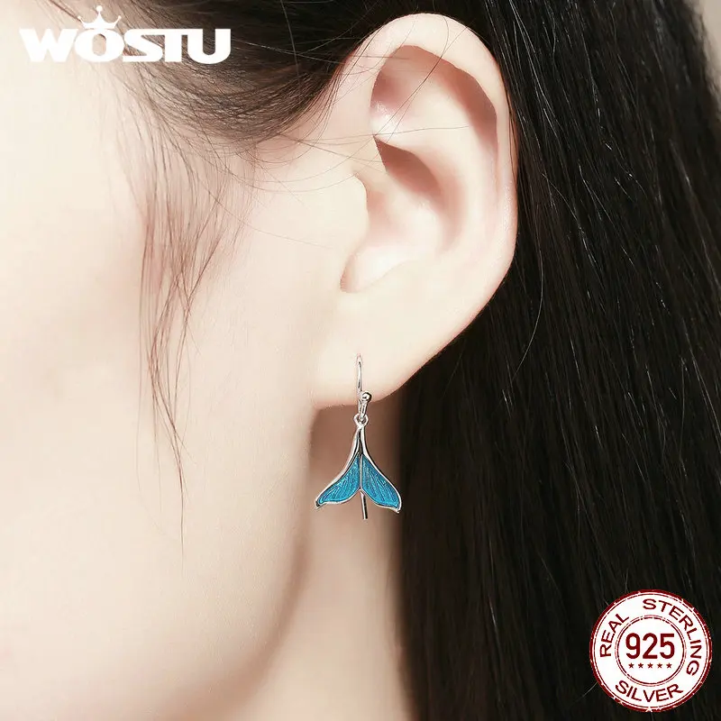 Женские серьги капельки WOSTU из 100% стерлингового серебра 925 пробы с рыбьим хвостом