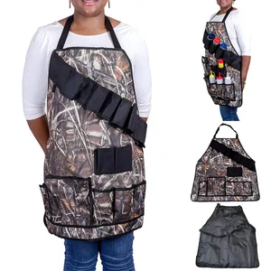 Camouflage Outdoor Picnic BBQ Grill Apron with Tool Pockets and Beer/Spice Bottles Holder