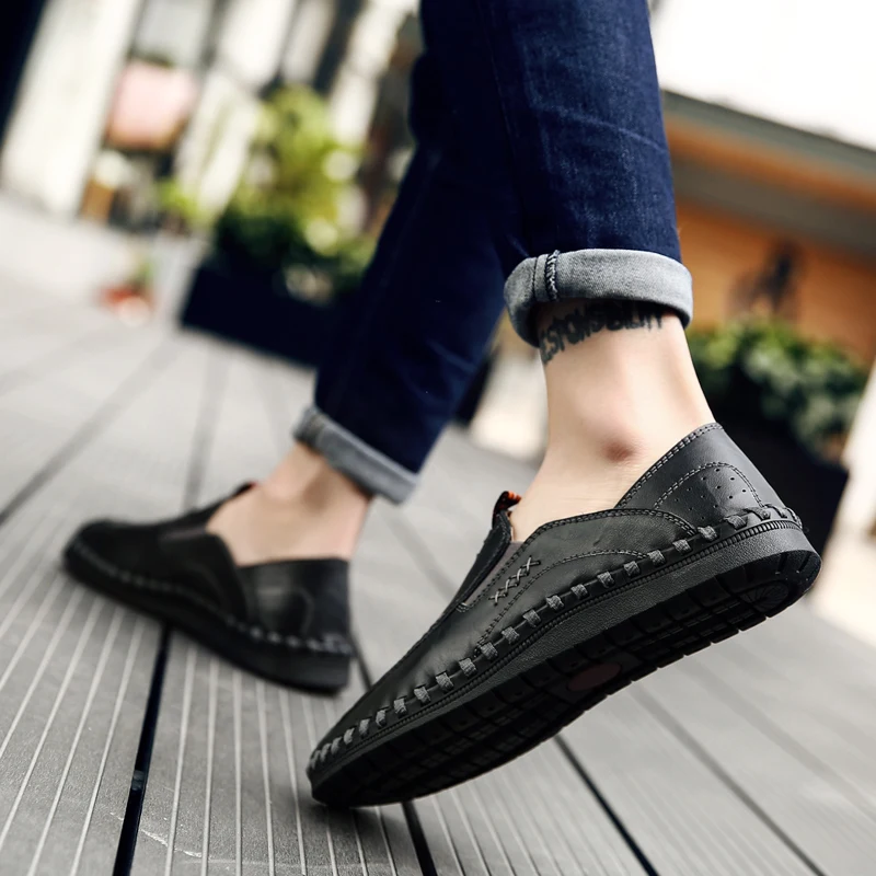 Casual Leather Loafer Shoes Men Soft Comfortable Driving Moccasins Footwear Mokasin Kasual slip-on flat men's shoes | Обувь
