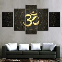 5 piece modern canvas wall art home decoration for living room hd prints poster buddha om yoga painting golden symbol pictures
