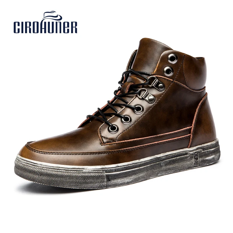 CIROHUNER New Fashion Men's Winter Boots Made of Genuine Leather Military Martin boots for Men Brown Colors Plus S |