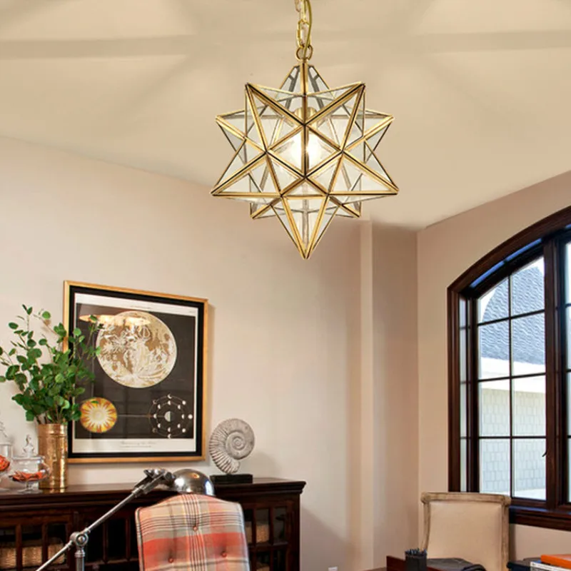 Copper Star Glass Led Pendant Light Aisle Balcony Dining Room Hanging Fixtures Loft Hanglamp Vintage Free Shipping | Освещение