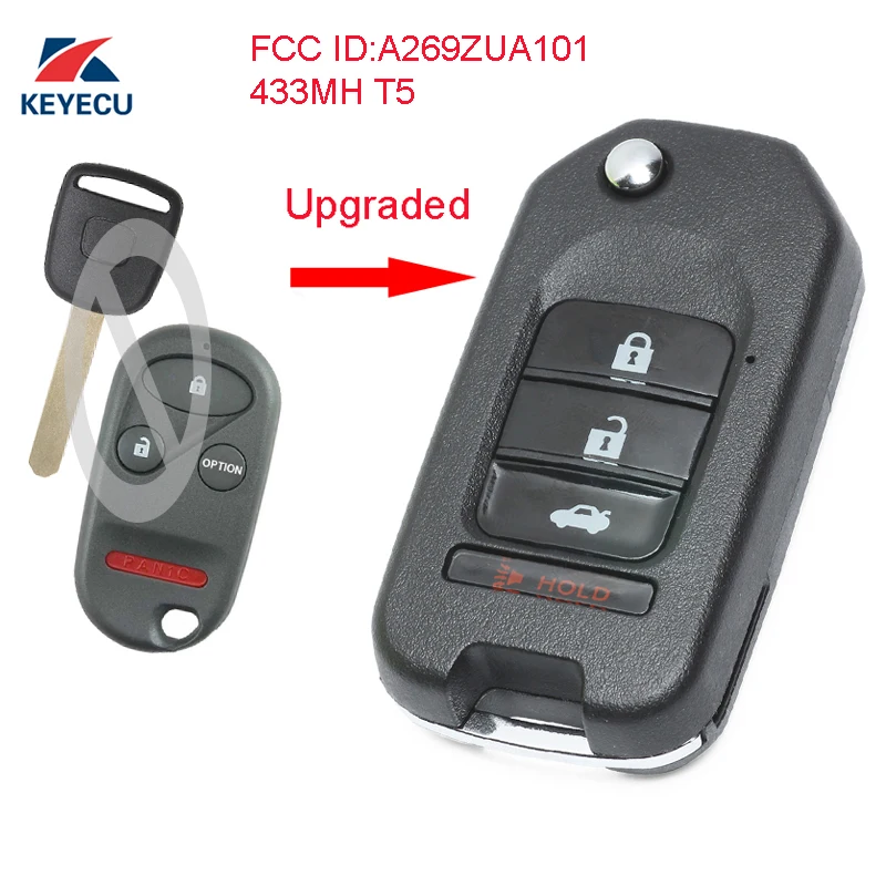 

Запасной дистанционный ключ-брелок от машины KEYECU для Honda 433-2003 Odyssey/2004-2003 Pilot FCC ID: A269ZUA101, 2005 МГц