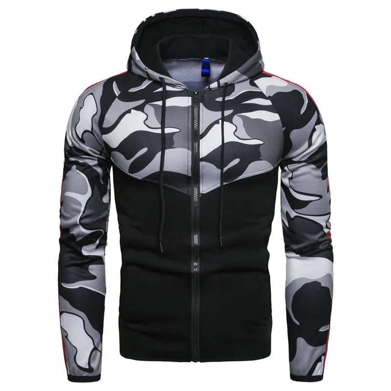 2019 New Arrival Mens Fashion Spring Camouflage Patchwork Hoodies Zipper Cardigan Sweatshirts Slim Fit Sportswear Plus Size | Мужская