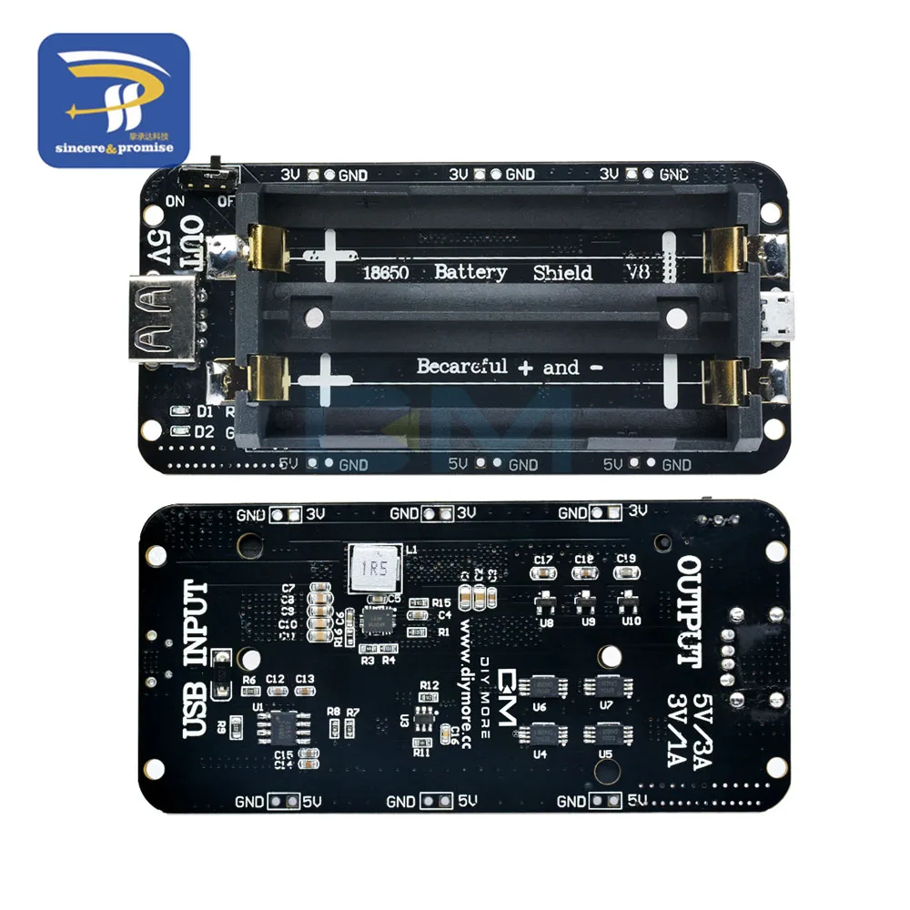 Два Напряжение 18650 литиевая Защита аккумулятора V8 мобильный Мощность плата расширения Модуль 5 V/3A 3 V/1A микро USB для Arduino ESP32 ESP8266
