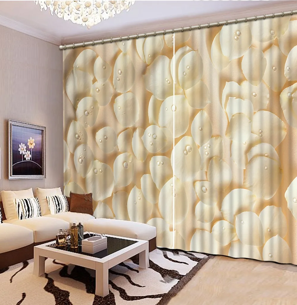 

rose Digital Print 3D Blackout Curtains For Living room white rose curtains