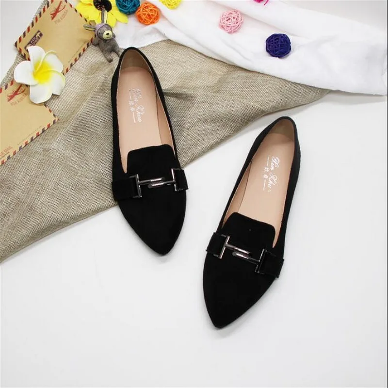 

Spring summer new pointed head work shoes female black flat shoes large size 41-44 small size 31-32