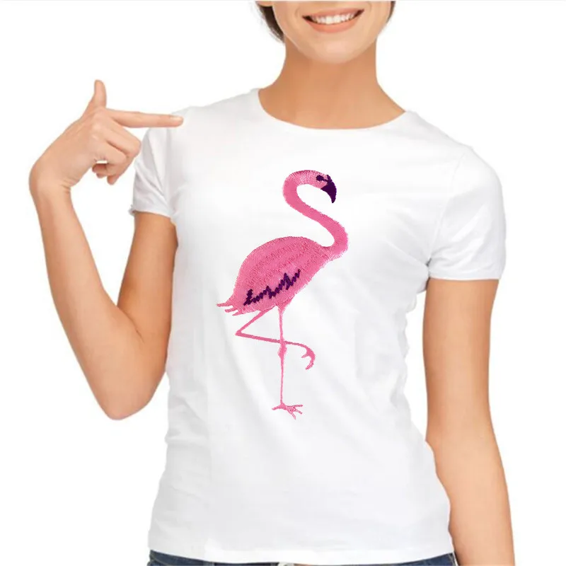 Новый 2017 Марка Мода фламинго футболка Напечатаны футболки женщины С Коротким