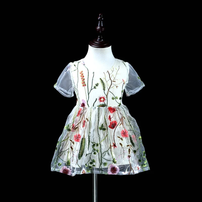

Summer Brand mom baby girls flower lace wedding dress family clothes holiday beach dress mother and daughter white party dresses