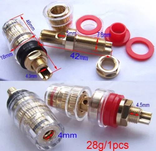 

20pcs Copper Gold plating Speaker Terminal Binding Post Connector for Speaker Amplifier 4MM Banana Plug Red Black