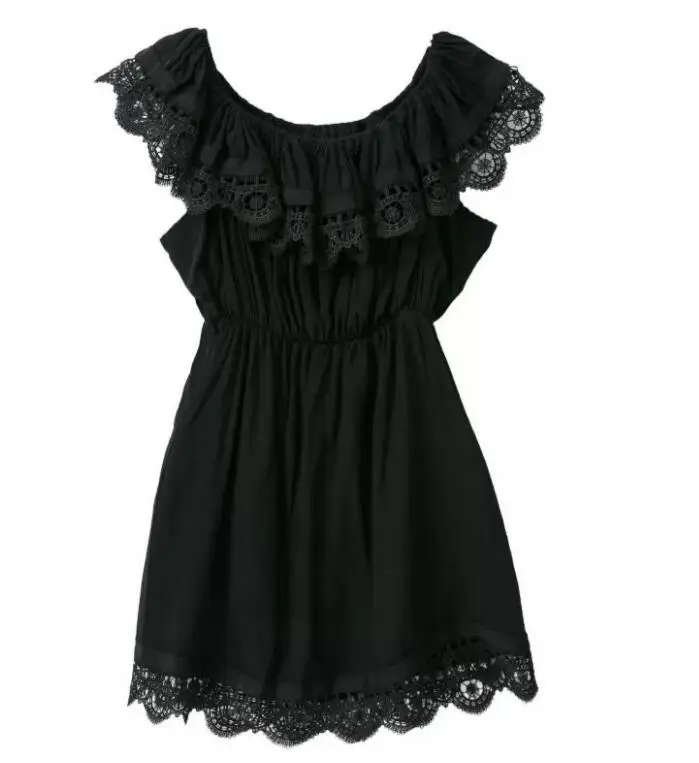 Лето сарафан черный женщины dress элегантный vintage sweet кружева белый стильный