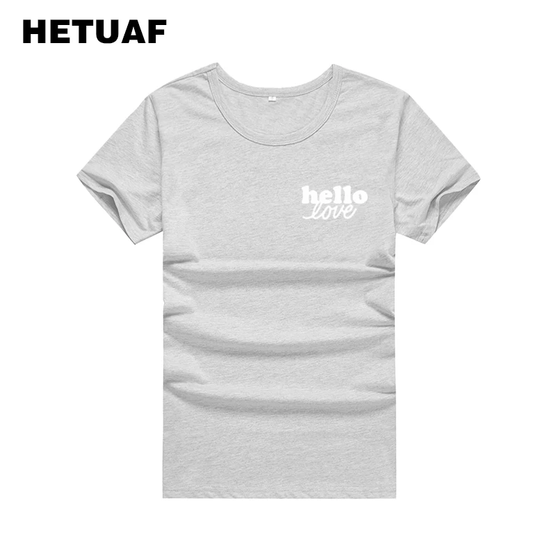 Женская футболка для пар HETUAF уличная в стиле Харадзюку с надписью Hello Love большие