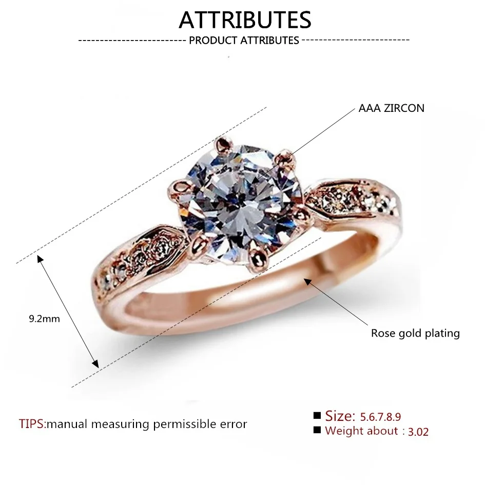 1.75ct AAA циркон обручальные кольца для женщин розовое золото цвет женские обручальные кольца anel Австрийские кристаллы ювелирные изделия наивысшего качества