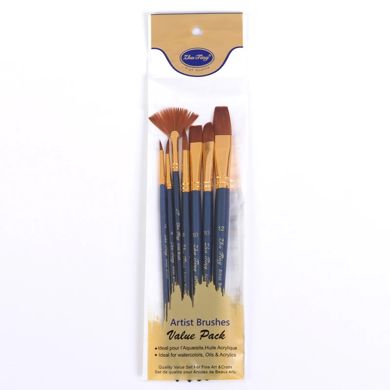 Dark Blue 7 шт./лот, разные головки, акварельные кисти для акриловых красок, нейлоновые кисти для художника, набор для масляной гуаши, краски, школьные товары для рукоделия - Цвет: Dark Blue