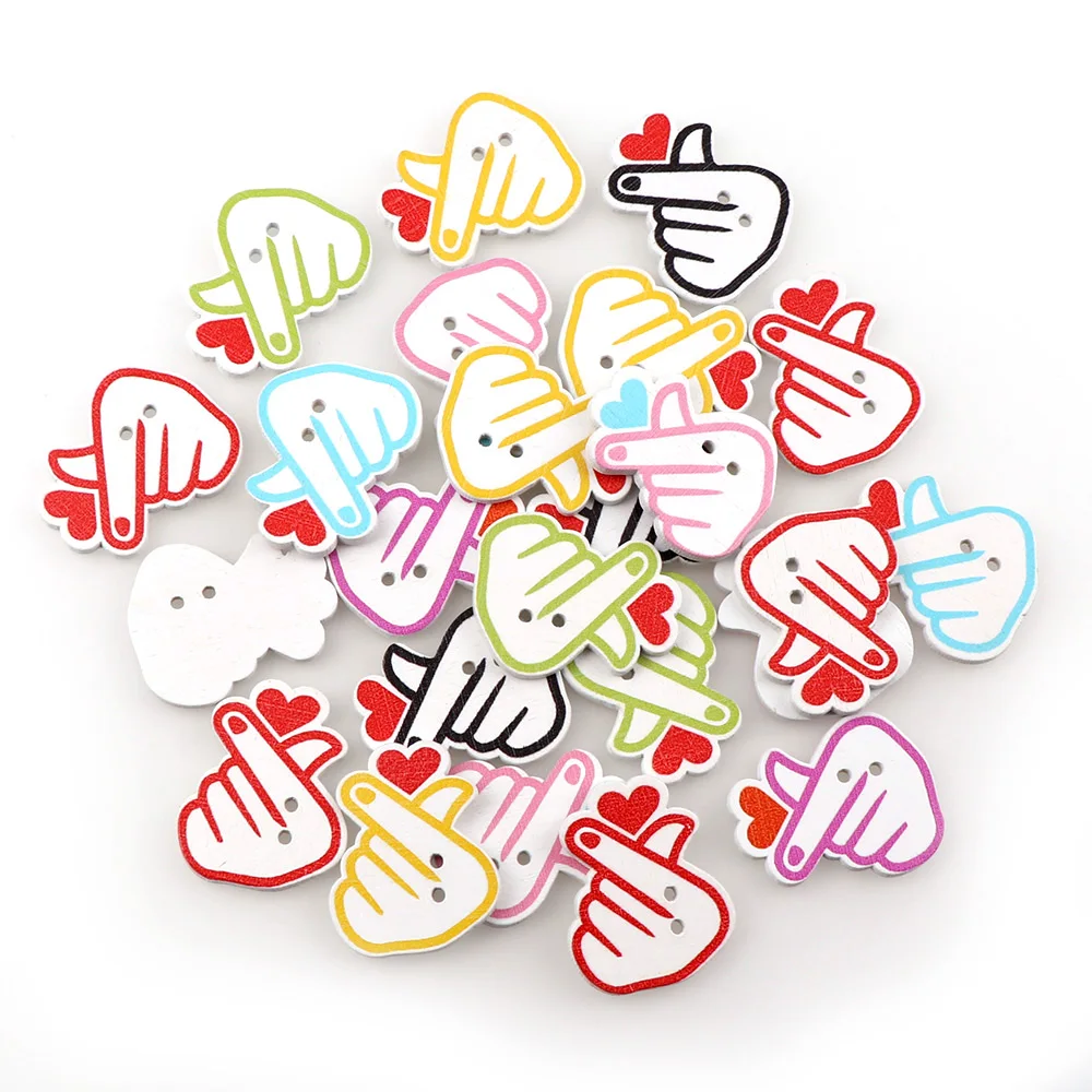 50Pcs Random Mix Color Hand Shape Wooden Button With 2 Holes Scrapbooking For Sewing Clothes DIY Handmade Craft | Дом и сад