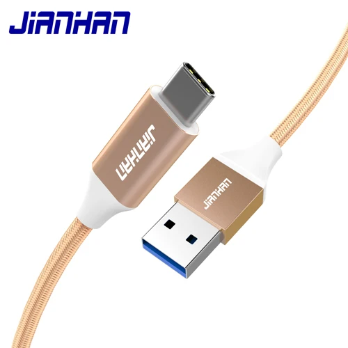 JIANHAN 3A Usb 3,0 type C кабель Usb C Быстрая зарядка кабели для быстрой передачи данных Плетеный для samsung Galaxy S9 Xiaomi huawei мобильный телефон - Color: Gold