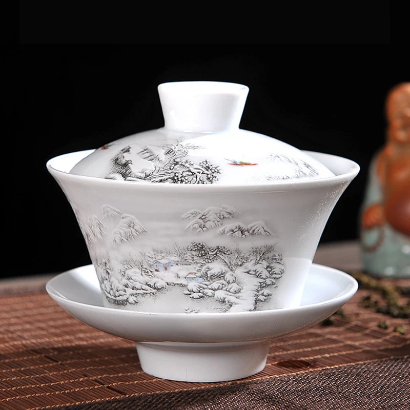 Китайский чайный набор Gaiwan синий и белый фарфоровый кунг фу Tureen керамическая