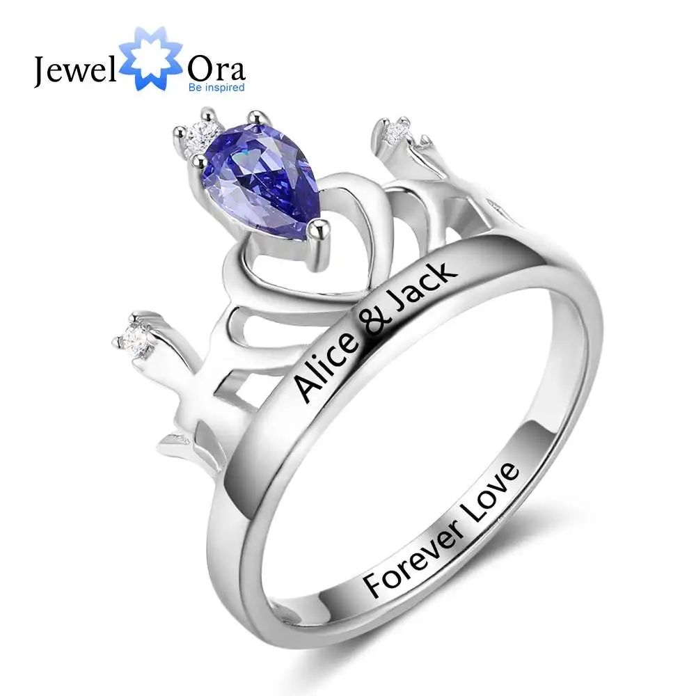 

Classic Crown Birthstone Ring 925 Sterling Silver Party Rings Engrave Name Anniversary Personalise Gift (JewelOra RI102877)