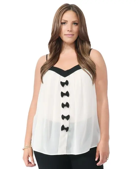 Rosegal Plus Size Women Tops Lace Panel Bowknot Embellished Cami Top Retro Bow Summer Tank Top femme Blusas