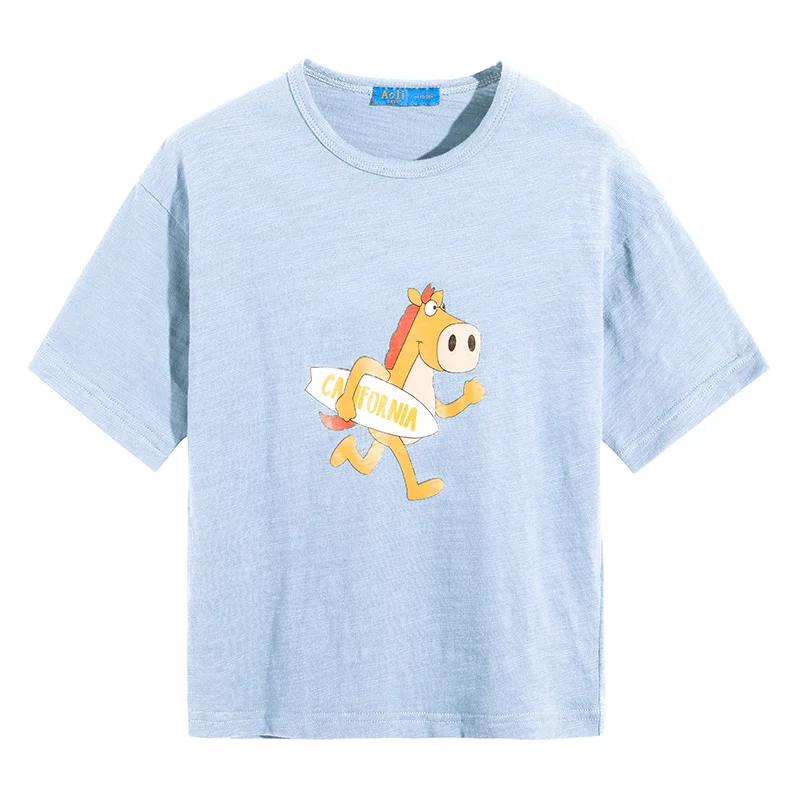 Pioneer kids/Летняя футболка Топ с короткими рукавами для мальчиков, Детская футболка женские вязаный свитер с длинным рукавом и изображением мультфильмов, хлопковые футболки, одежда для детей BDT910103 - Цвет: Grey Blue