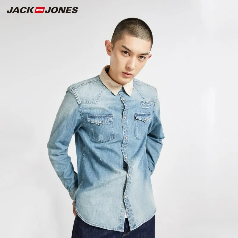 JackJones Мужская Осенняя джинсовая куртка джинсовая рубашка мужская одежда 218405506