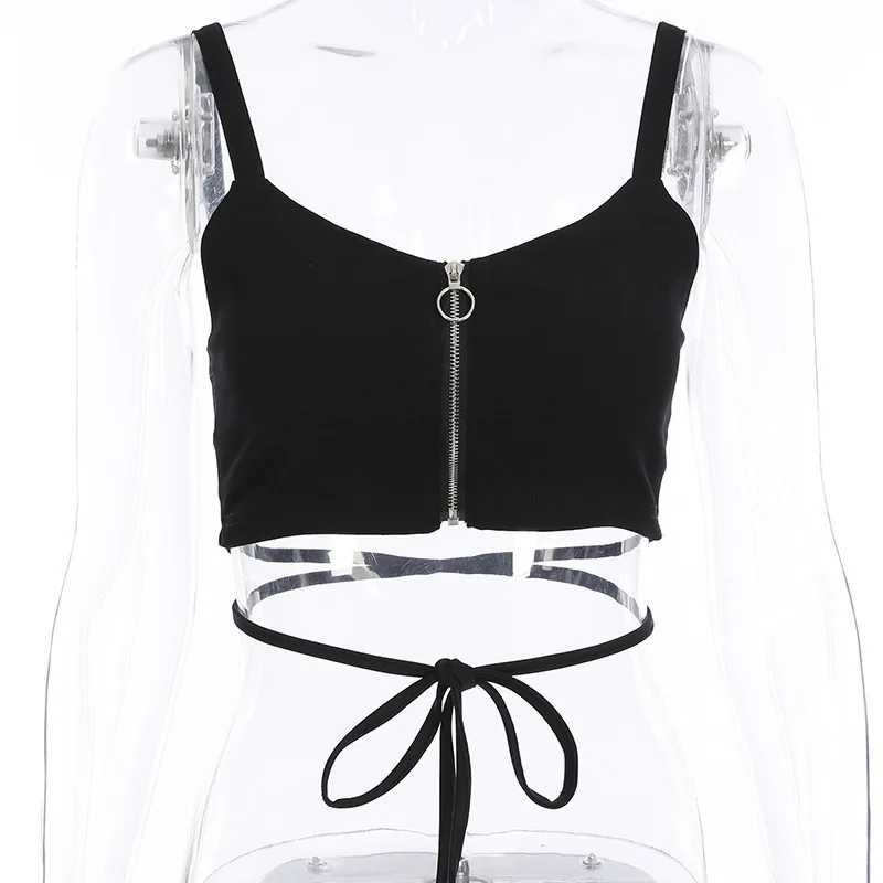 Новинка 2018 женские пикантные майки на молнии с перекрестной завязкой топы для