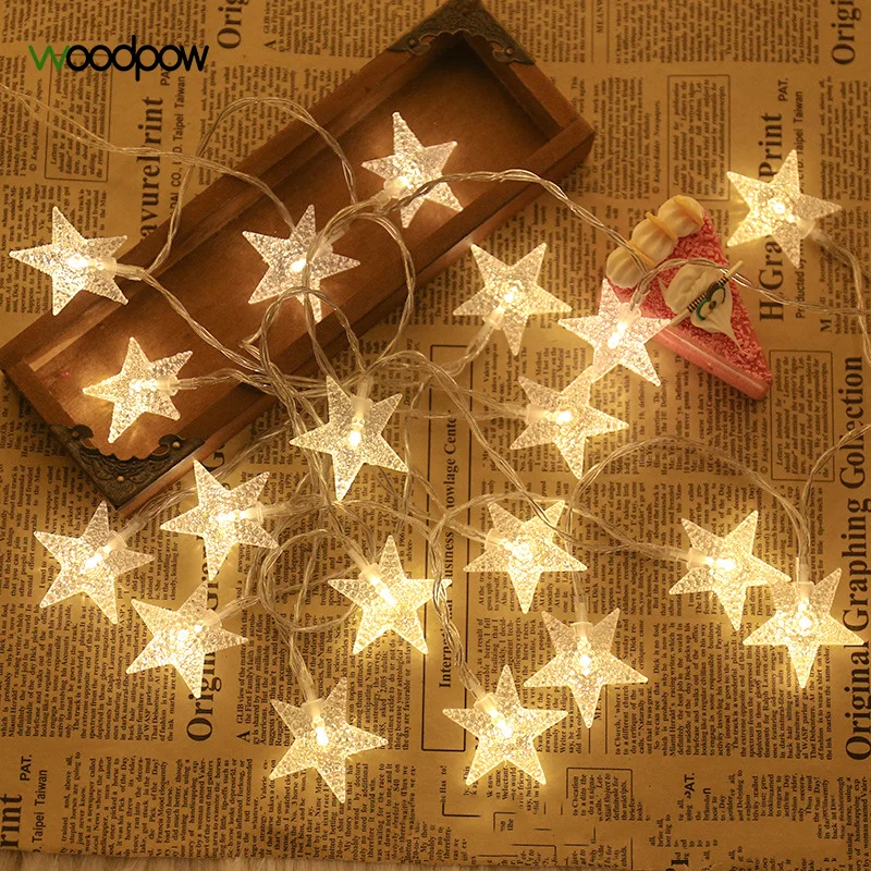 Woodpow 10LED 30LED Звездные гирлянды с питанием от аккумулятора довольно пятиконечная