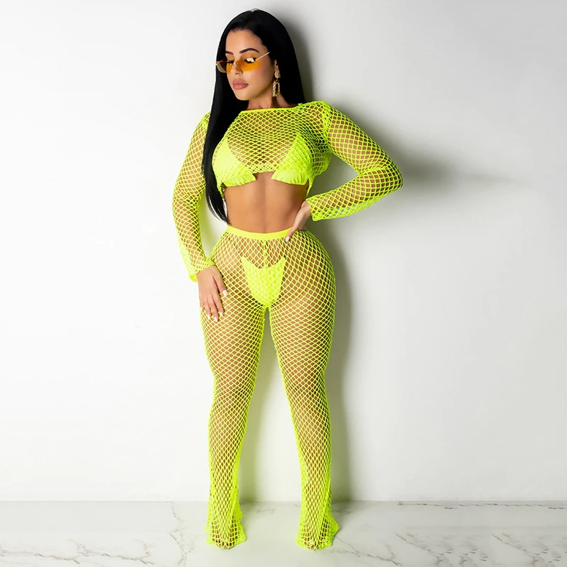 Неоново-зеленый комплект из двух предметов женский сексуальный укороченный топ