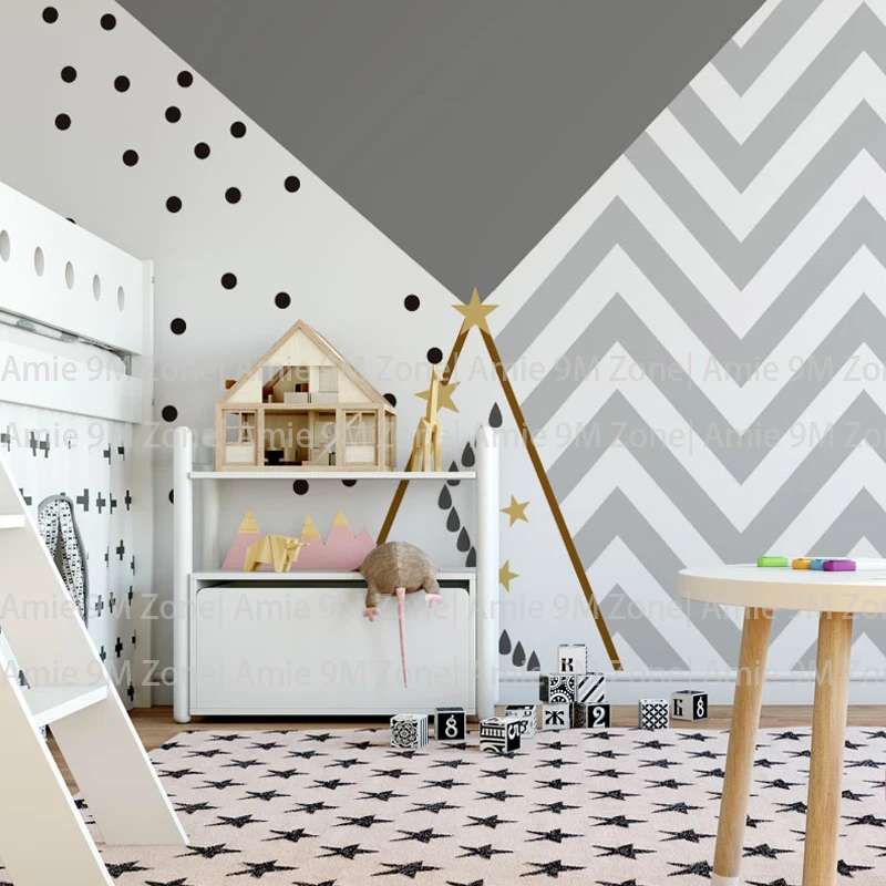 Серо-белый геометрический и черный точечный декор для заднего фона камеры, обои для украшения стены детской комнаты.