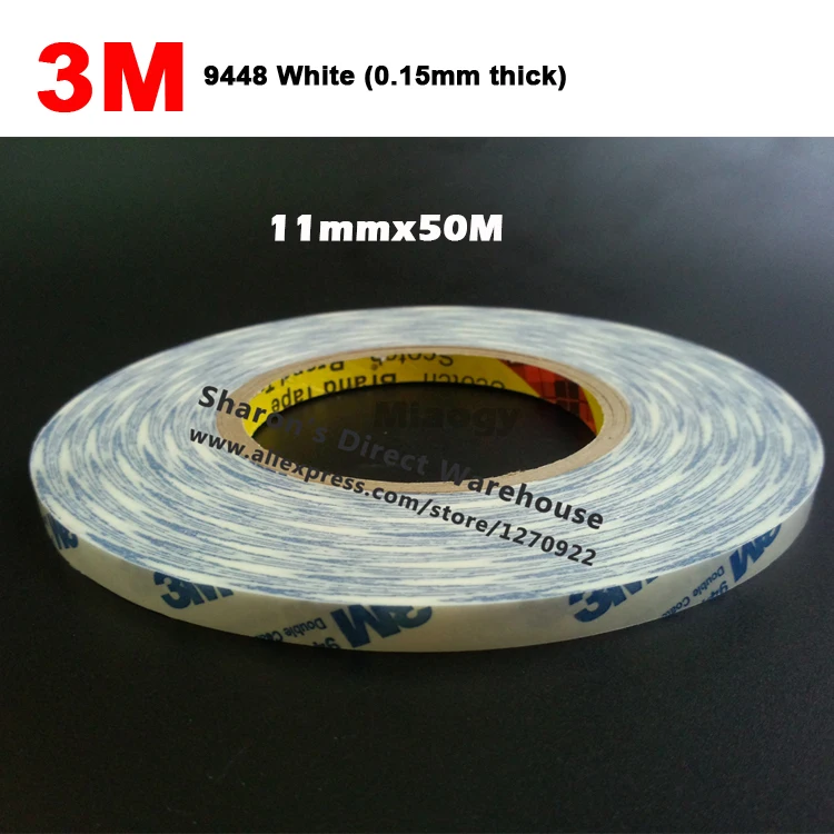 

11mm 3M 9448 9448A White Tissue Tape Double Sticky Tape for Metal Nameplates, Rubber Material and Accessories Adhesive